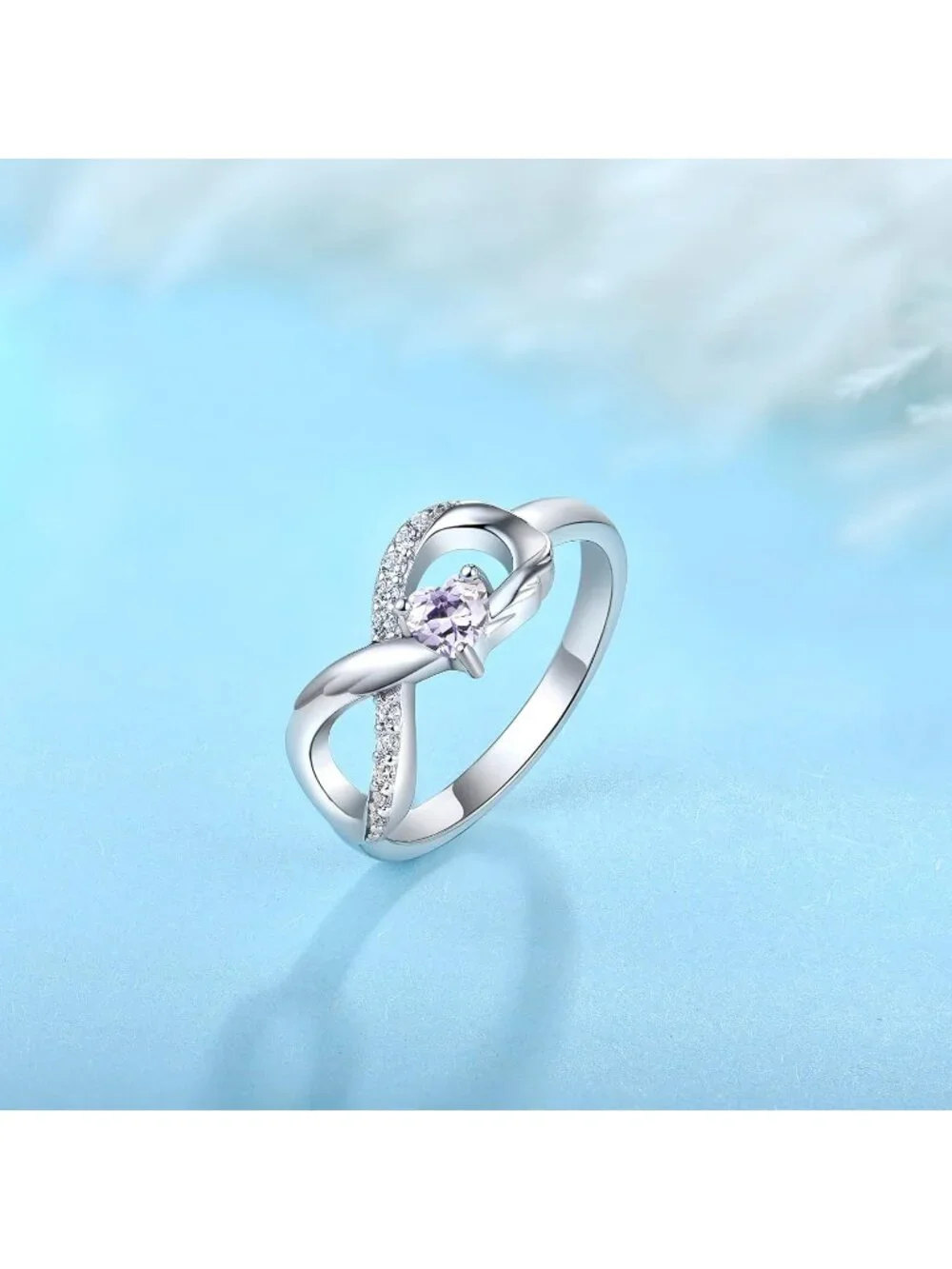 Women's Alexandrite 925 Sterling Silver Infinity Promise Angel Wings Heart Ring